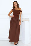 Camellia Charm Off Shoulder Maxi Dress Brown