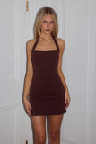 FRANCA HALTER MINI DRESS BITTER CHOCOLATE
