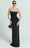 Edna Maxi Dress Straight Neck A Line Maxi Dress in Black