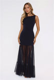 Sultry Mesh Tie Back Cutout Maxi Dress Navy