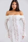 vintage cream floral lace off shoulder maxi dress