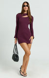 Zoya Mini Dress Long Sleeve Bodycon Dress in Wine