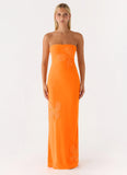 Sassafras Beaded Flower Strapless Maxi Dress Orange