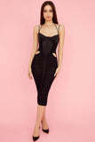 black ruched midi dress