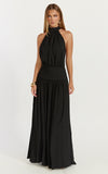 Lila Maxi Dress Backless High Neck Halter Dress in Black