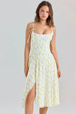 lemon floral print georgette midi dress