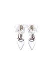 Pointed Toe Pearl Ribbon Ankle Strap Chunky Heel