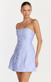 Rosalie Mini Dress Strapless Jacquard Floral Mini Dress in Blue
