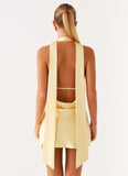 Alicia Satin Halter Mini Dress Pastel Yellow