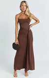 Aria Maxi Dress Strapless Tie Waist Dress in Chocolate