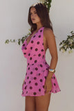 IMALI HALTER COWL MINI DRESS MUSK CHOC POLKA