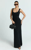 Odette Maxi Dress Scoop Neck A Line Dress in Black