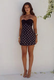 KADIE OFF SHOULDER MINI DRESS BLACK WHITE POLKA