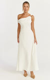 Amber Midi Dress Off The Shoulder Hardware Detail A Line Dress in White