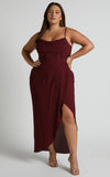Andrina Midi Dress High Low Wrap Corset Dress in Wine