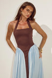 SAMMI HALTER MIDI DRESS CHOCOLATE SKY BLUE