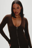 Sienna Zip Up Knit Sweater Chocolate Brown
