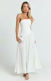 Nadiane Maxi Dress Strapless Asymmetric Drop Waist Dress in Off White