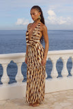 LEXIE LOW PLUNGE HALTER MAXI DRESS ARIZONA CHOC