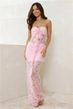 Princess Perks Strapless Lace Maxi Dress Pink