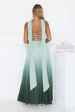 Goddess Ombre Pleated Maxi Dress Green