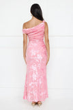 Sultry Poise Mesh Off Shoulder Maxi Dress Pink