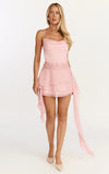Idris Mini Dress Cowl Neck Ruffle Skirt Dress in Soft Pink