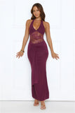 Haute Habit Halter Lace Maxi Dress Plum