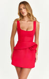 Vivienne Mini Dress Square Neck Rosette Peplum Dress in Red