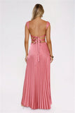 Satin Glow Pleated Maxi Dress Rose
