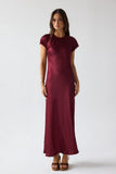 Hanna Satin Maxi Dress in Burgundy