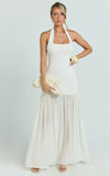 Barbara Maxi Dress Halter Scoop Neck Contrast Georgette Dress in Ivory