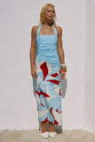 EVIE HALTER RUCHED MIDI DRESS AMOREE RED