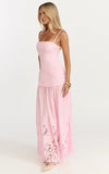 Everly Maxi Dress Straight Neck Broderie Cut Out Hem Dress in Pink