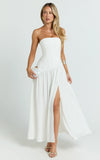 Nadiane Maxi Dress Strapless Asymmetric Drop Waist Dress in Off White