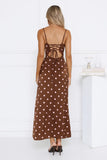 Staple Trend Polka Dot Satin Maxi Dress Brown