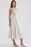 pale blue meadow print cotton halter sundress