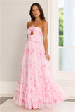 Floral Essence Halter Maxi Dress Pink