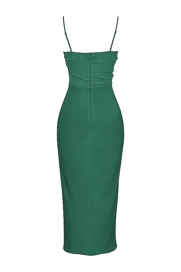 forest draped corset midi dress