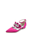 Pointed Toe Rhinestone Beaded Buckle Kitten Heels