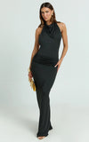 Lizzy Maxi Dress Backless Ruched Bodycon Dress in Black