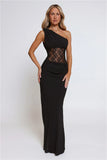 Lace Desire One Shoulder Maxi Dress Black