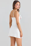 ivory satin bias cut mini dress