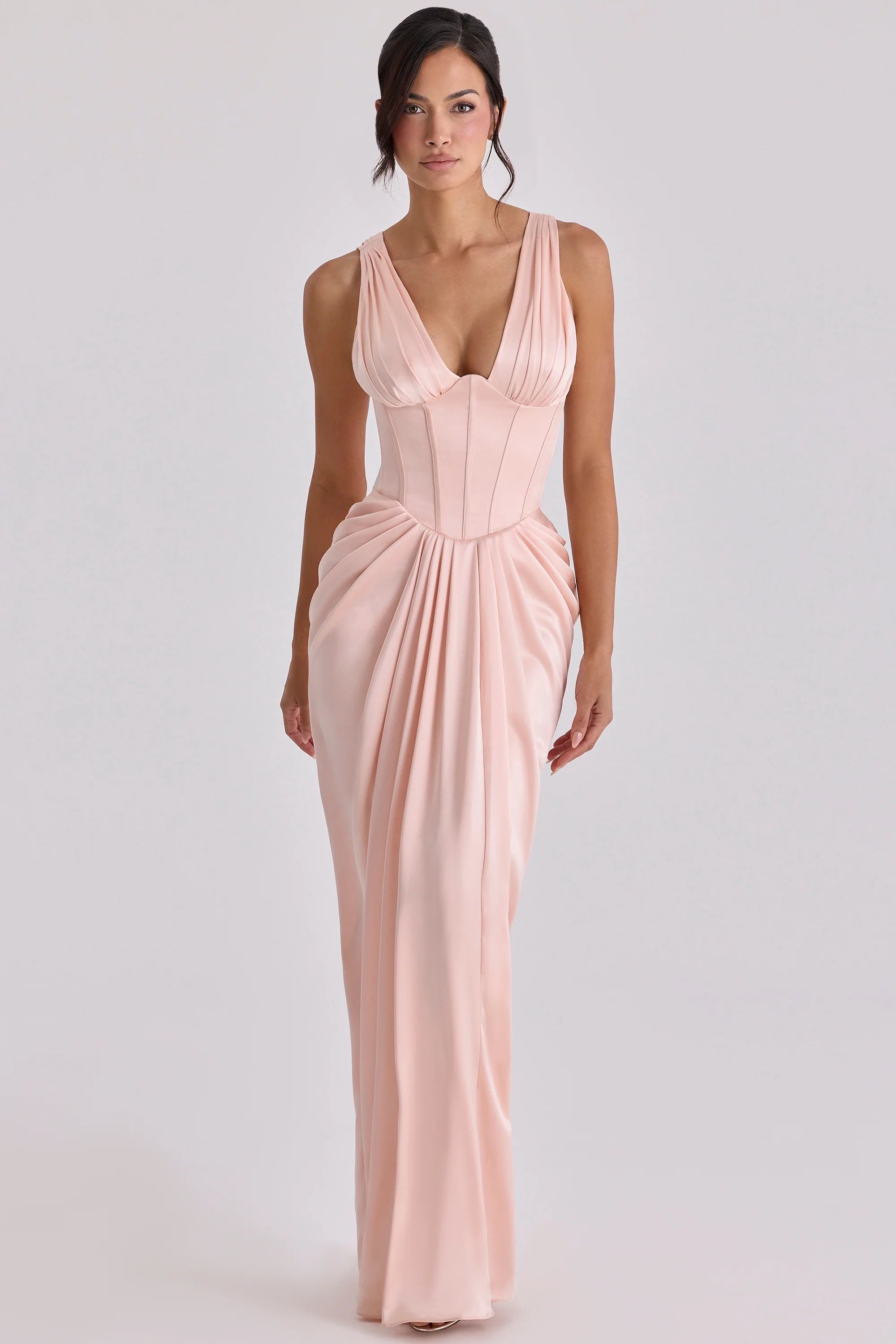 blush satin corset maxi dress limited edition