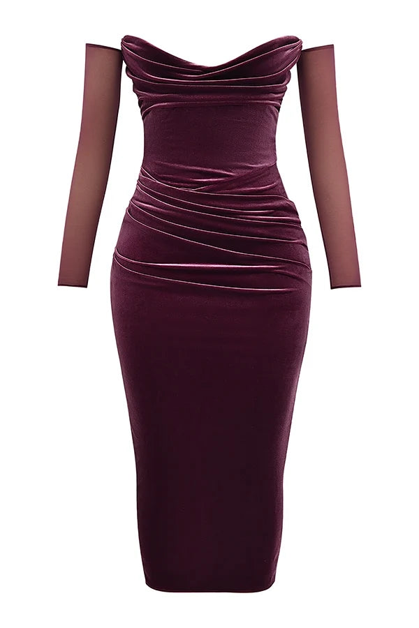 mulberry strapless midi dress
