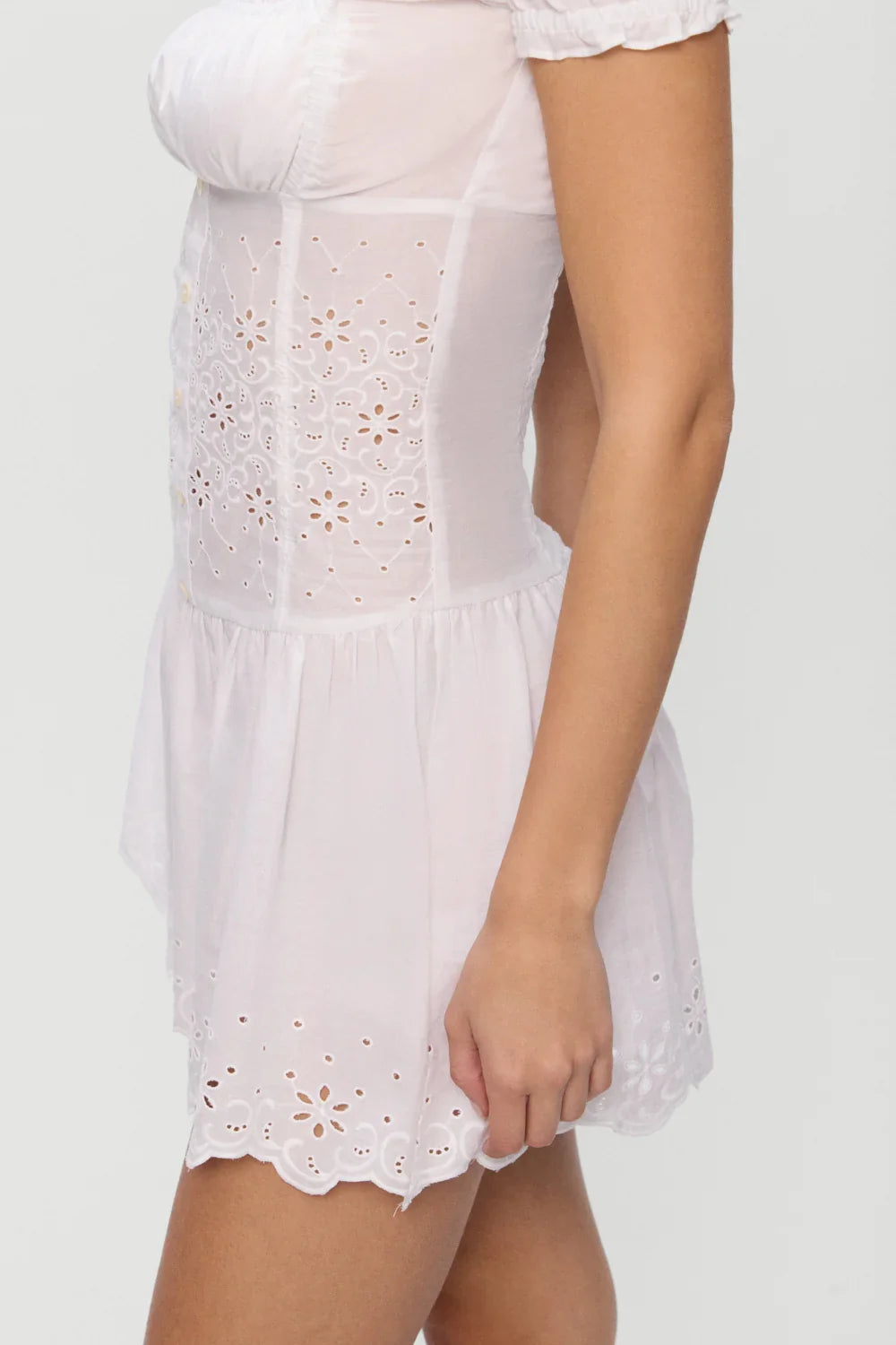 Lucien Cotton Embroidered Mini Dress Optic White