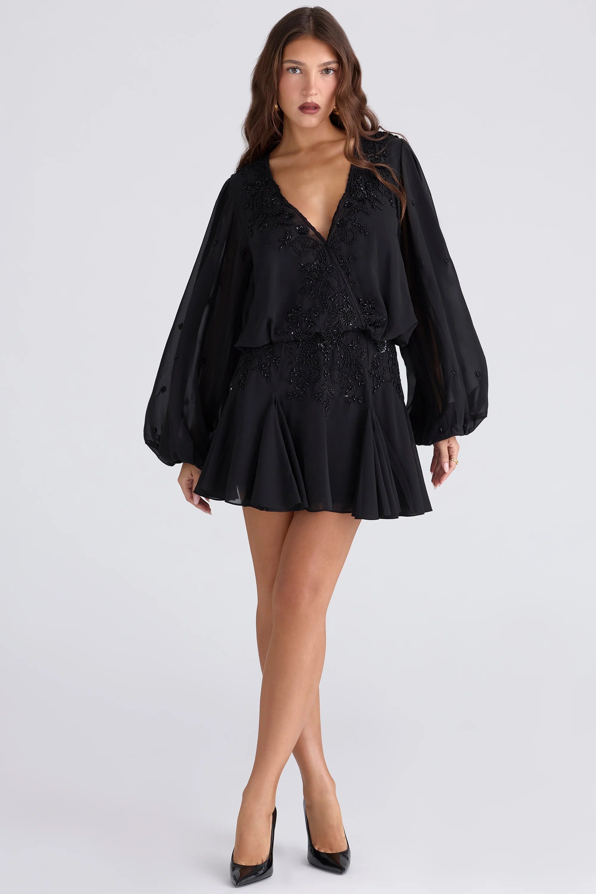 black hand beaded georgette mini dress limited edition