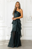 Autumns Embrace One Shoulder Maxi Dress Hunter Green