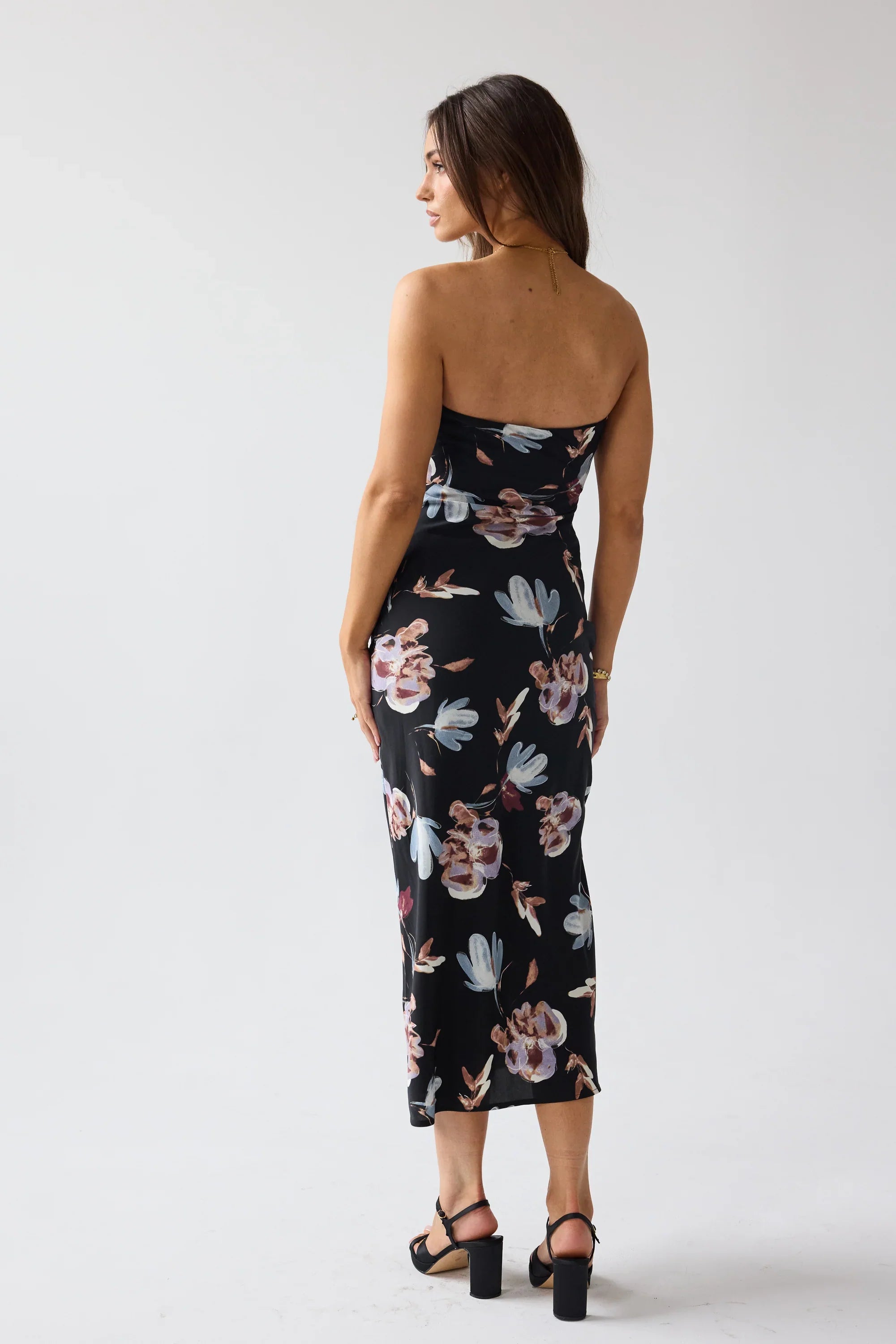 Kendall Strapless Midi Dress in Black