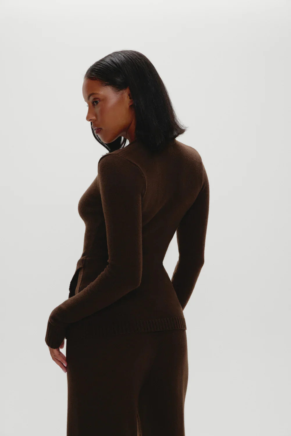 Sienna Zip Up Knit Sweater Chocolate Brown